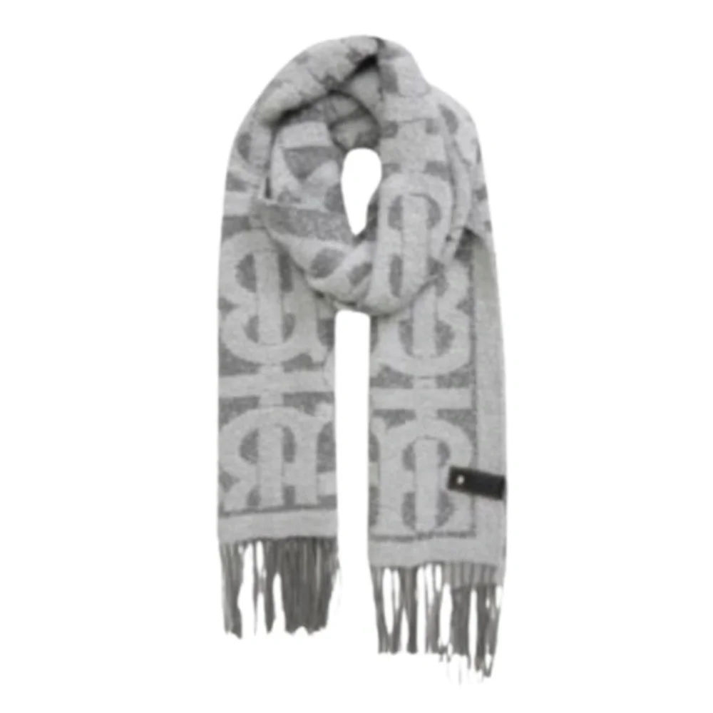 BURBERRY Oversize TB Monogram Fringe Cashmere & Silk Scarf